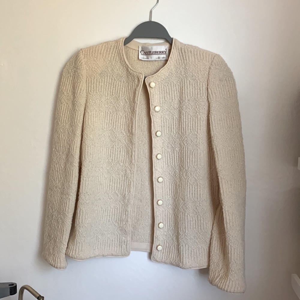 Vintage cream cardigan button detail 1960s.